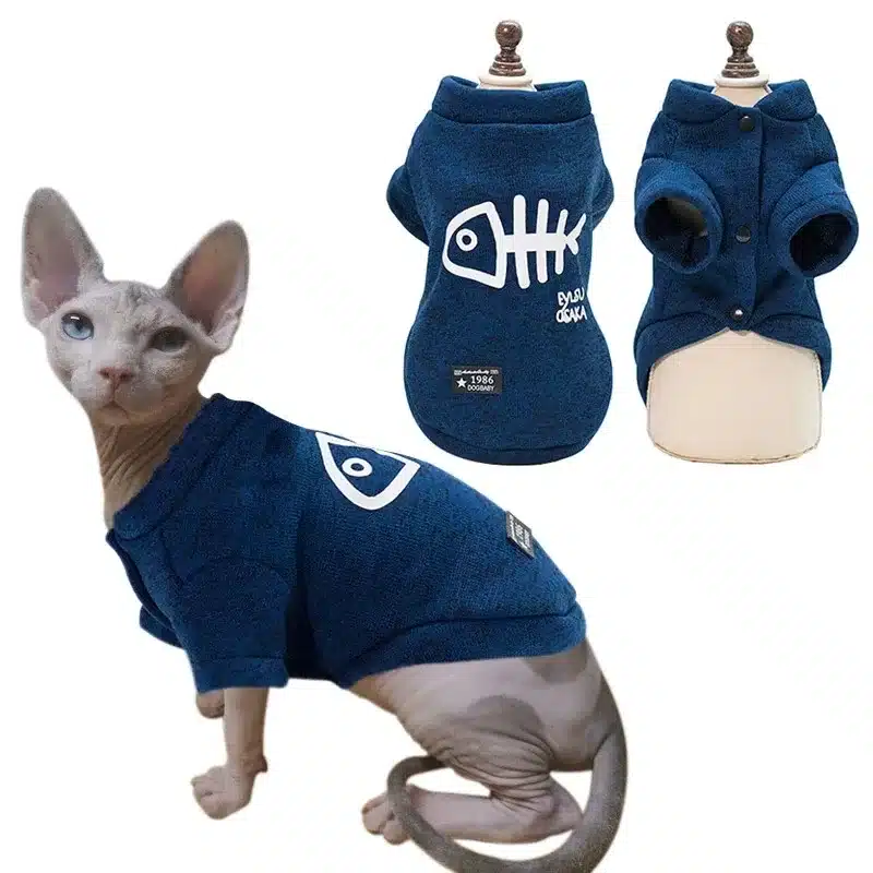 Fishbone Cat Clothes Winter Warm Pet Sweatshirt for Cats Dogs Puppy Clothing Ragdoll Sphynx Coat Chihuahua Poodle Jacket Apparel 1