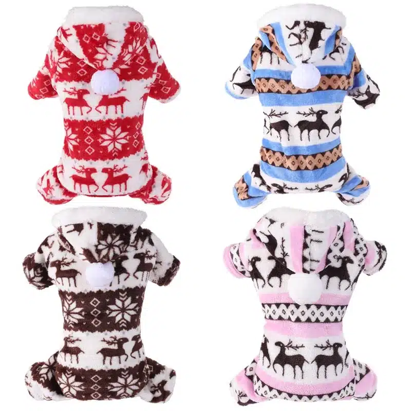 Christmas Dog Pajamas Thicken Warm Fleece Hooded Dog Coat Winter Dog Clothes for Small Medium Dogs Puppy Jumpsuits Pet Apparel 1