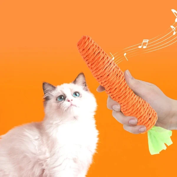 Fabric Carrot Cat Toy, Cat Annoyingly Grinding Teeth Sound Toy, Bite Resistant Paper Rope to Clean Teeth 2