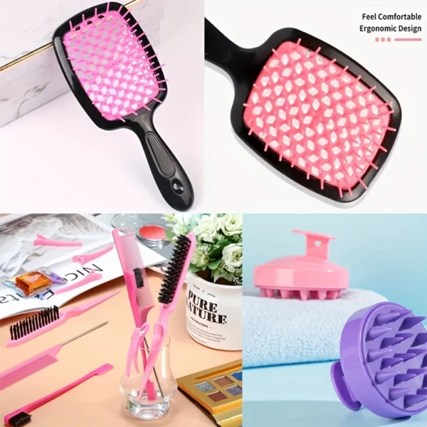 12pcs Complete Hair Styling Comb Set - Versatile Detangling & Teasing Combs, Edge & Rat Tail Brushes, Scalp Massager, Spray Bott 5