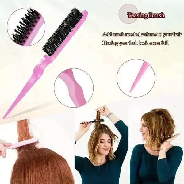 5-Piece Detangling & Styling Set: Curl Candy Bursh Curved Rat Tail Comb Edge Control Brush - Perfect for Salon-Quality Results 4