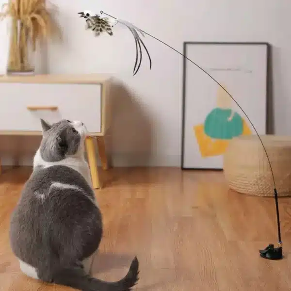 Simulation Bird Interactive Funny Cat Stick Toy Furry Feather Bird With Bell Sucker Cat Stick Toy Kitten Playing Pet Accessories 2