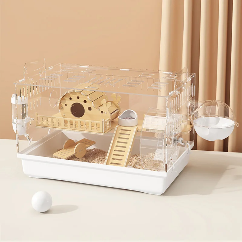 8 In 1 Acrylic Hamster Cage Wooden Small Animal Cage Accessories & Toys 2-Layer Small Pet House For Dwarf Hamsters Mice Gerbils 1