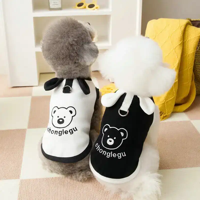 Vest for Dogs Pet Dog Clothes 2025 Cute Bear Print Summer Black White Puppy T-Shirt Dog Clothing Chihuahua Bichon Dog Apparel 1