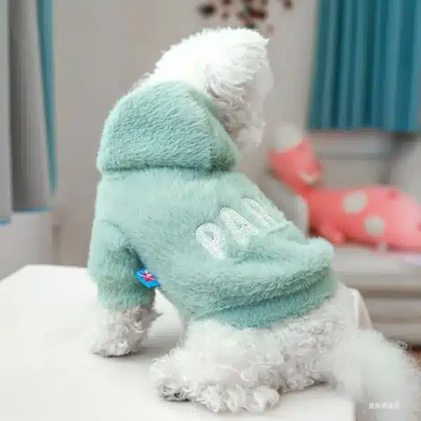 1PC Pet Apparel Cat Dog Autumn and Winter Thickened Warm Green Paris Letter Hat Coat Suitable for Small and Medium sized Dogs 4