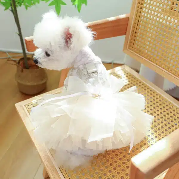 1PC Pet Apparel Dog Spring/Summer Breathable White Wedding Dress Princess Dress with Pulling Cord Button For Small Medium Dogs 4
