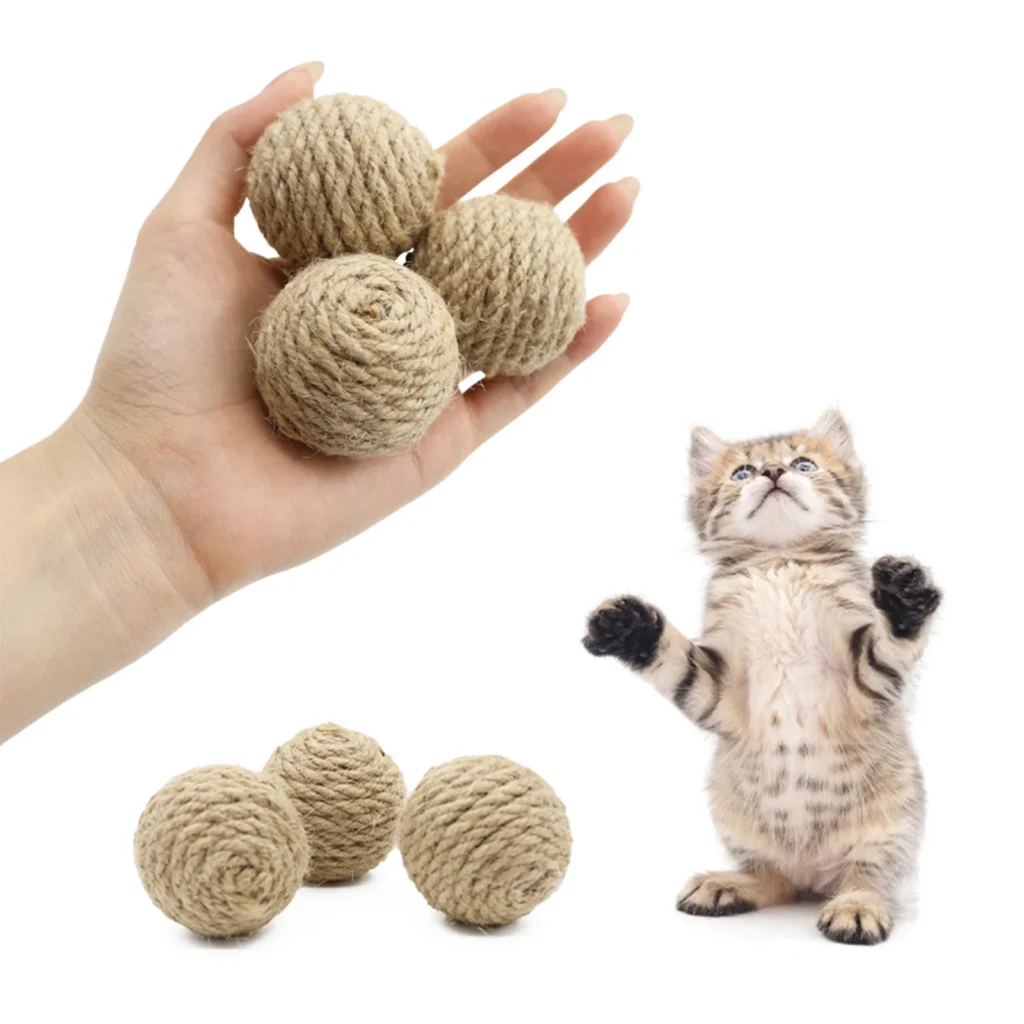 1 Pc Pet Cat Hemp Rope Ball Rolling Interactive Hand-woven Cat Scratching Interactive Ball Sound Ball To Attract Attention Toy 1