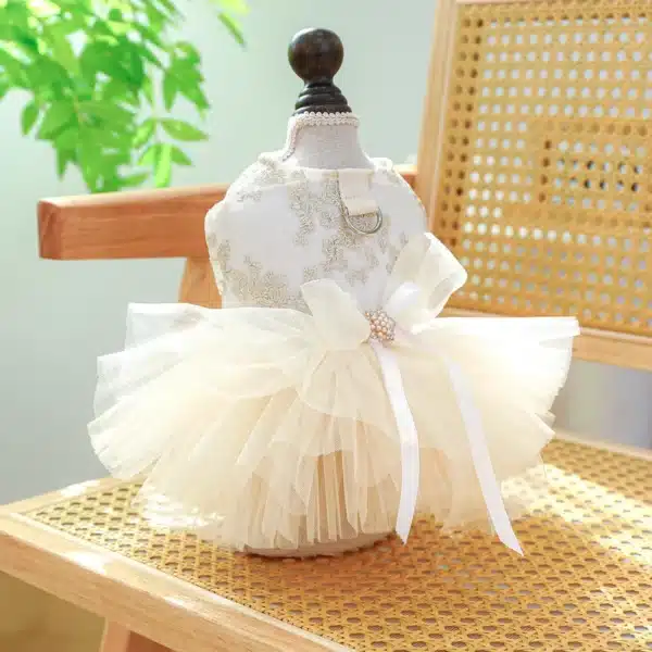 1PC Pet Apparel Dog Spring/Summer Breathable White Wedding Dress Princess Dress with Pulling Cord Button For Small Medium Dogs 6