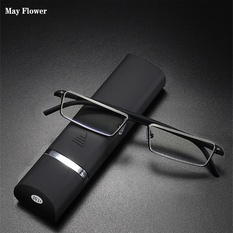 May Flower TR90 Presbyopic Glasses Man Blue Light Reading Glasses Men Metal Square Glasses For Sight Plus Lenses +1.75+2.25+2.75 1