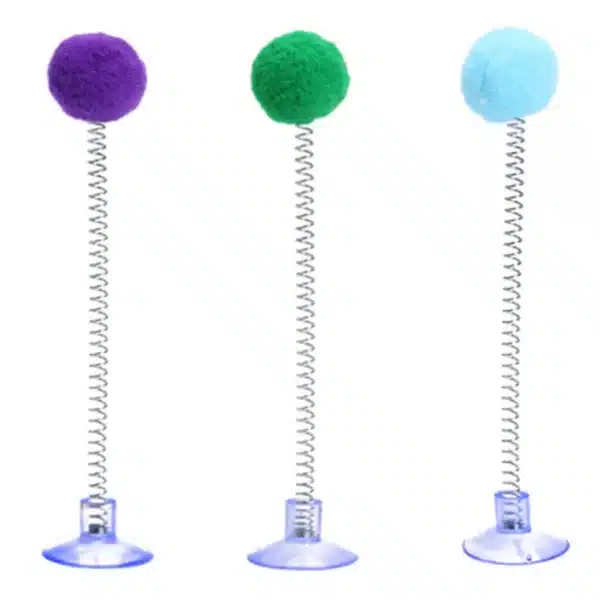 1pc Fur Ball Spring Cat Toy Suction Cup Multicolored Teaser Wand Pet Interactive Toys Cat Scratcher Toys Supplies Random Color 6