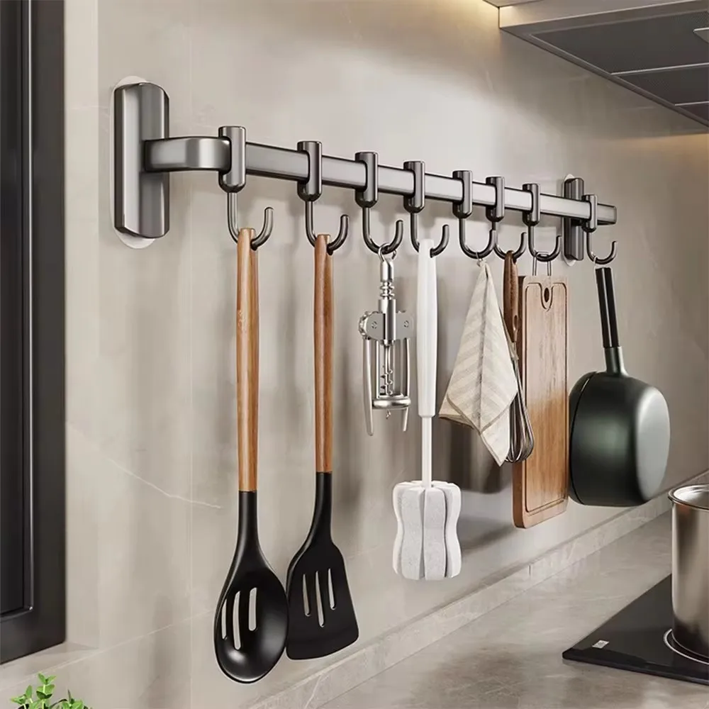 Wall Mounted Hooks Rack Kitchen Organizer Utensils Knife Holder Cutting Board Spoon Lid Storage Bathroom Towel Robe Coat Hangers 1