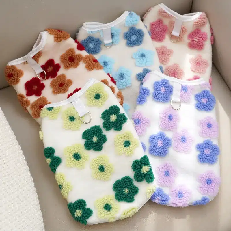 Pet Dog Coat Jacket Warm Fleece Dogs Clothes Winter Puppy Vest Jacket Flower Print Cat Overcoat Fashion Pet Costumes Dog Apparel 1