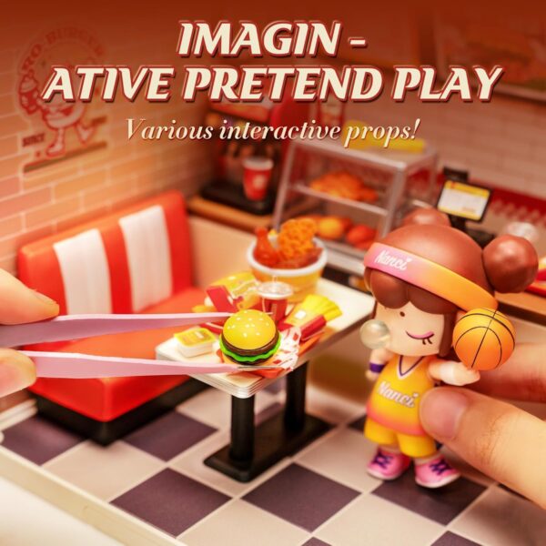 ROBOTIME DIY Miniature Dollhouse Kits Yum Burgers With LED Building Craft DW010 - Image 4