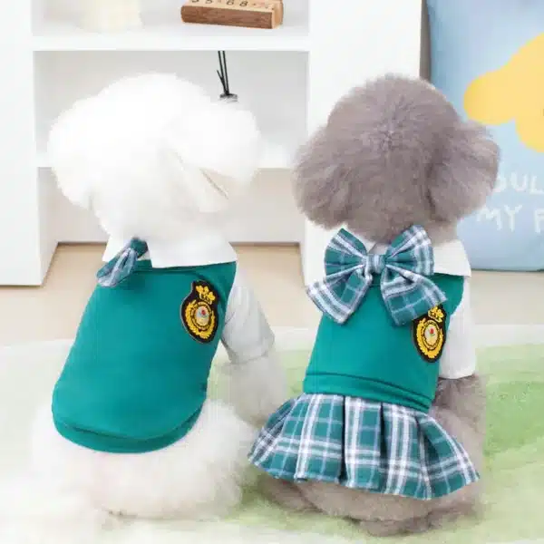 Preppy Style Dogs Clothes Dog Couples Dress Dog T-Shirt Skirt For Puppy Kitten Clothing Poodle Chihuahua Costumes Pet Apparel 2