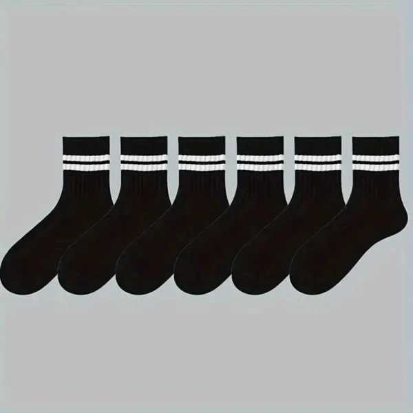 6/12 Pairs Men Socks Spring Autumn Simple Casual Black White Striped Sock Breathable Mid Tube Sock High-quality Round Neck Socks 5