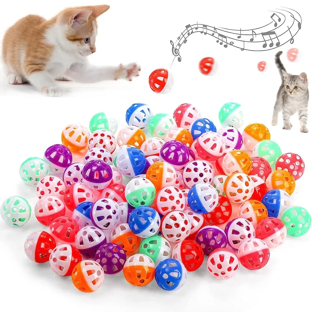 6/100Pcs Cat Toy Balls Pet Cat Kitten Play Plastic Balls with Jingle Bell Pounce Chase Rattle Toy Cat Toys Bulk Random Color 1