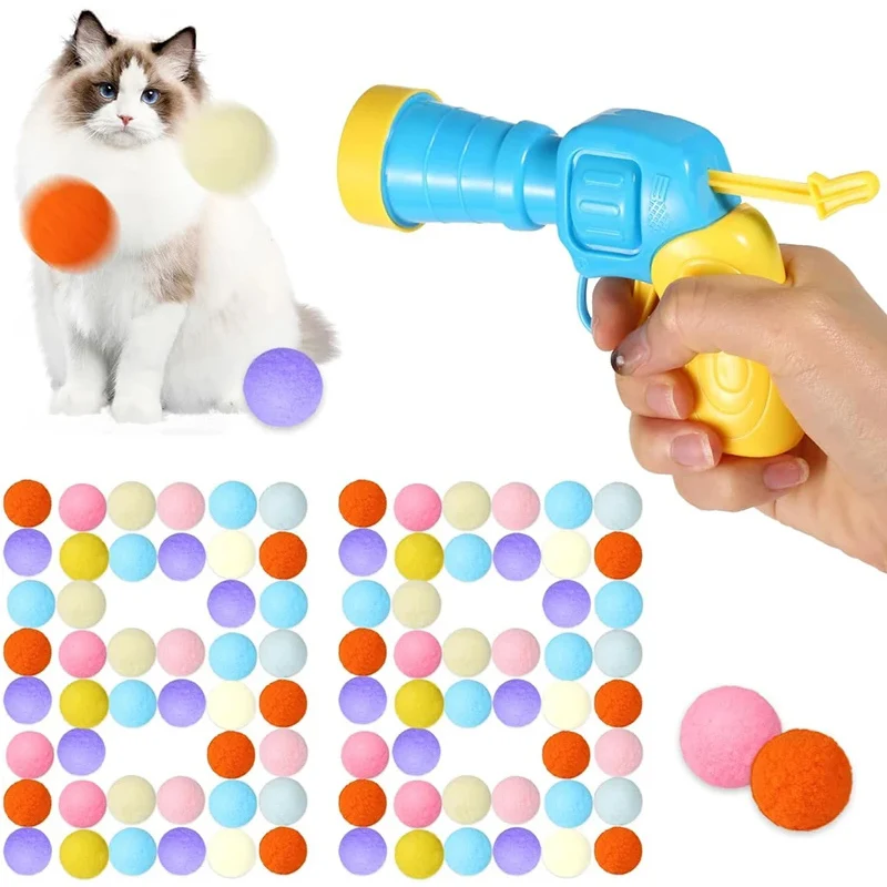 Cat Toys Interactive Launch Training Toy For Pet Kitten Creative Mini Shooting Gun Games Stretch Plush Ball Toys Pet Supplies 1