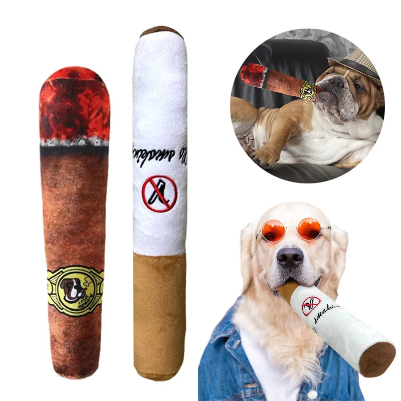 Pet Funny Toys Cigar Big Smoke Plush Sound Squeak Fake Cigarettes Toys Dog Chew Molar Interactive Game Bite Resistant Pet Toy 1