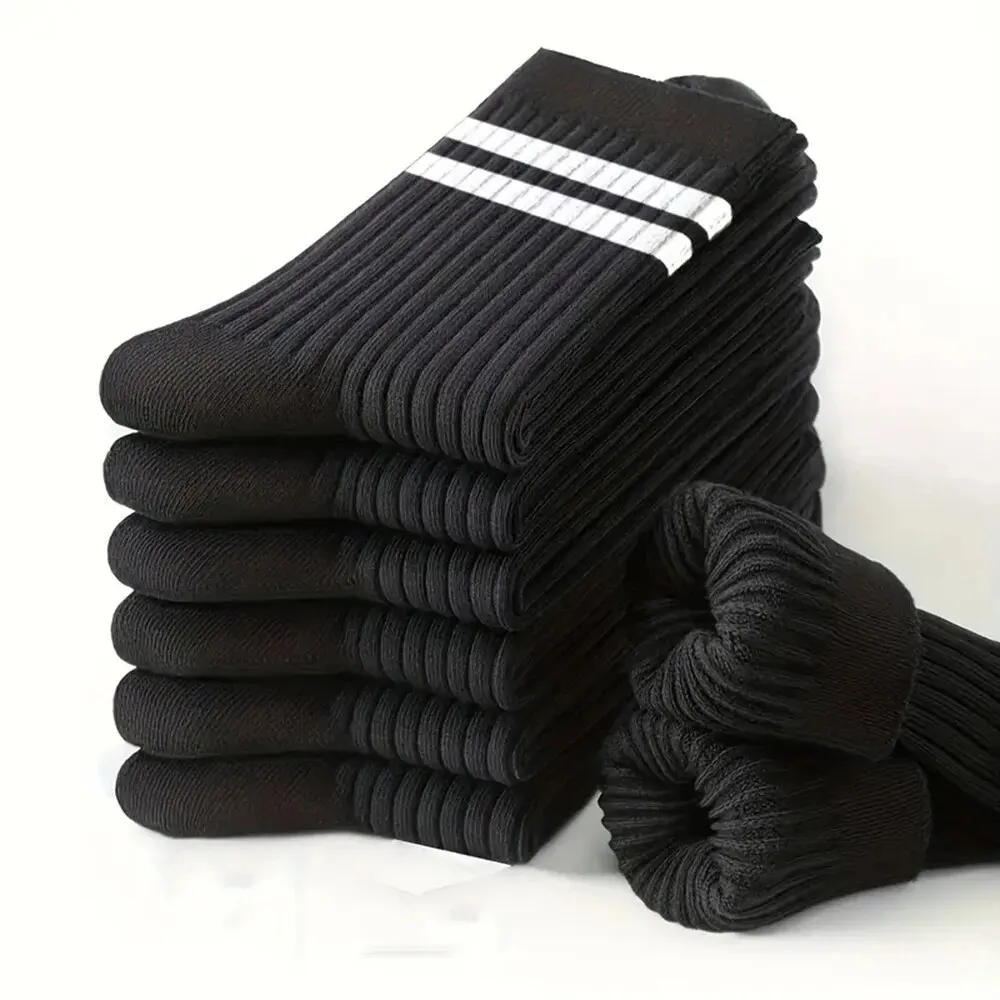 6/10/15/20 Pairs Men Socks Spring Autumn Casual Black White Striped Socks Breathable Mid Tube Sock High-quality Round Neck Socks 1