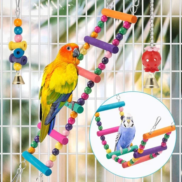 Bird Cage Toys for Parrots Wood Birds Swing Reliable Chewable Bite Bridge Wooden Beads Shape Parrot Toy 11pcs Bird Toys 2