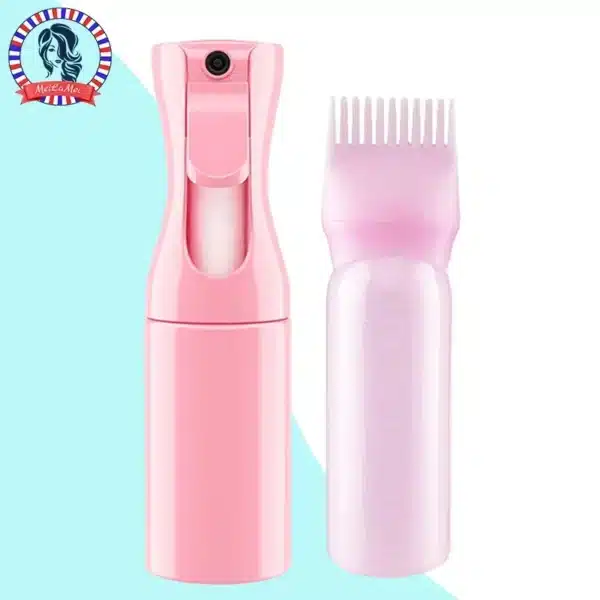 2-Pack Plastic Refillable Continuous Spray Bottles with Root Comb Applicator - Fine Mist Sprayer for Hairstyling Hair Dye Bottle 1