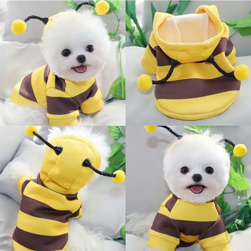 Bee Pet Puppy Coat Apparel Outfit Fleece Clothes Dog Cat Hoodie Fancy Costume Halloween Cosplay Sweater Dog Hoodies 1