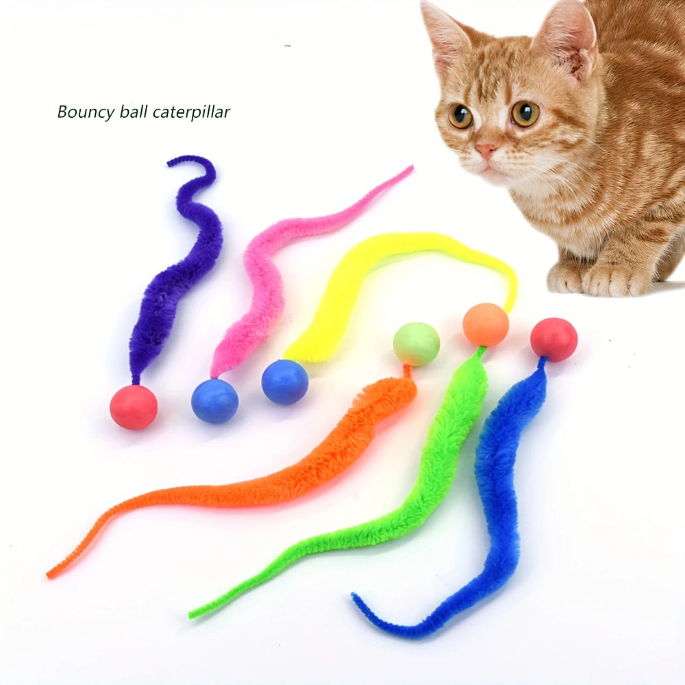 Cat interactive toys Tickle Cat Colorful bouncing ball Pet supplies Puzzle teasing indoor cat worm caterpillar elastic toy 1