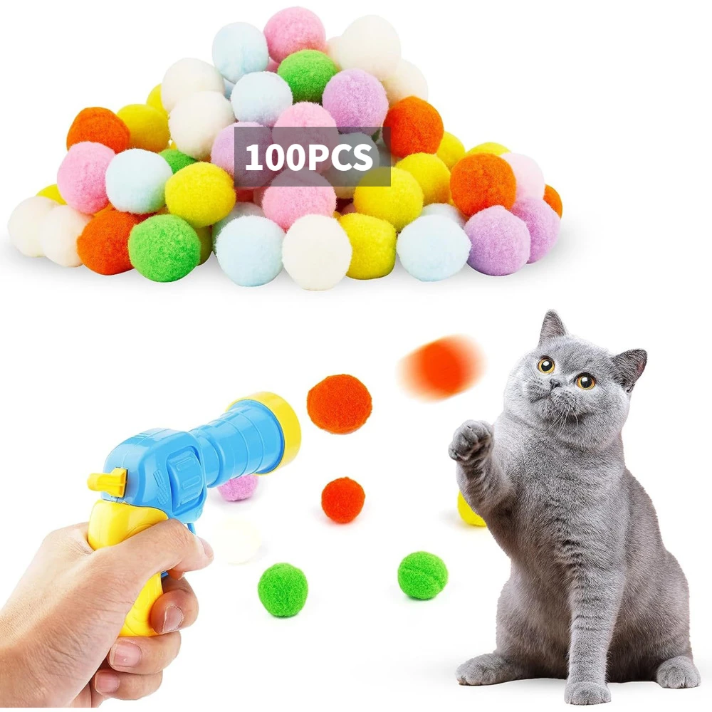 Plush Ball Shooting Gun Cat Toys Interactive Kittens Mini Pompoms Launcher Games Pet Accessories Supplies Indoor Cats Self Play 1