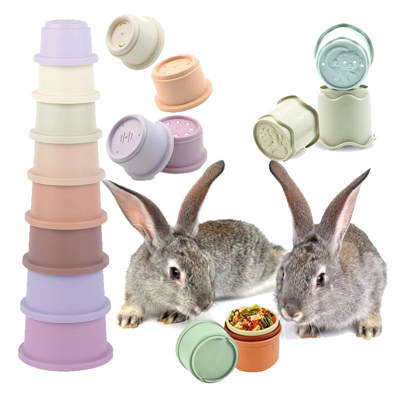 Stacking Cups Toy For Rabbits Multi-Colored Reusable Small Animals Puzzle Toys For Hiding Food Playing Bunny Accessories Pet 1