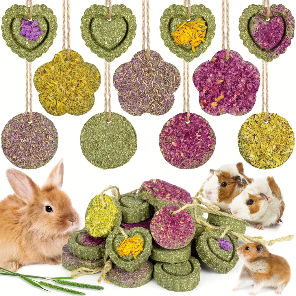 18pcs Timothy Hay Treats Rabbit Toys Natural Treats for Guinea Pig Bunny Hamster Chinchilla Rat Handmade Rabbit Chews for Teeth 1