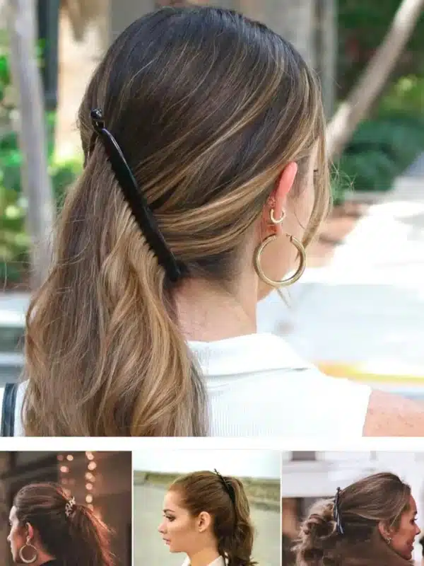 2pcs French Large Banana Clip Hair Comb, Elastic Banana Clip, Thick Hair Ponytail Clip, Interlocking Banana Hair Clip Styling Cl 4