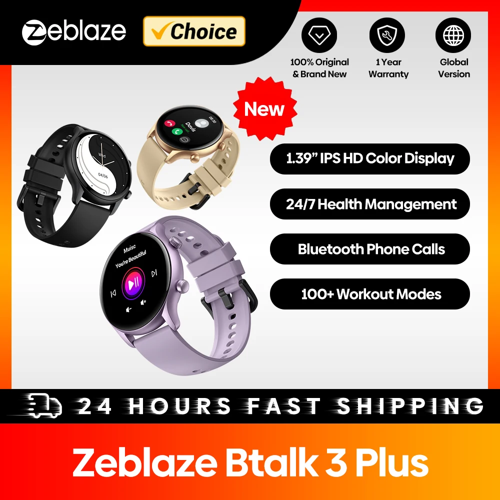 New Zeblaze Btalk 3 Plus Voice Calling Smart Watch 1.39'' Large HD Color Display Fitness Tracking Smartwatch for Men and Ladies 1