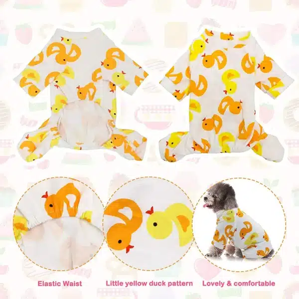 Pet Clothing Warm Cotton Dog Pajama Yellow Duck Soft Material Stretchable Dog Pajamas Onesie Pet Pjs Dogs Apparel for Small Dogs 2