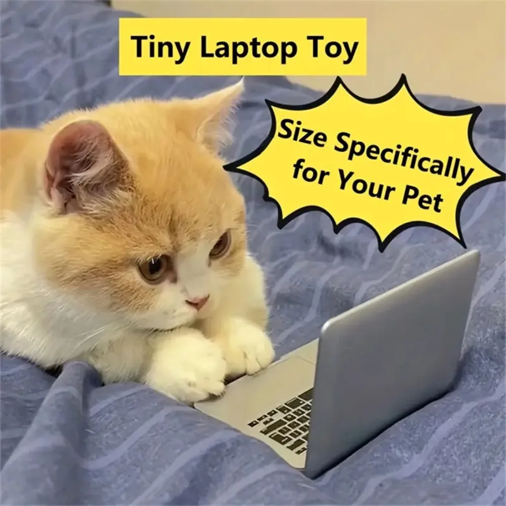 Mini Dollhouse Toy Cat Laptop Tiny Fake Computer Mirror for Cat (sliver) Interactive Cat Toy Creative Product For Kitten 1