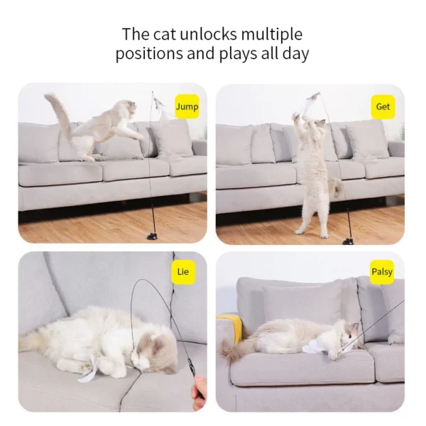 Interactive Cat Toy Handfree Cat Stick Playing Kitten Playing Teaser Wand Toy Suction Cup Bird/Feather Cat Wand Pet Supplies 5