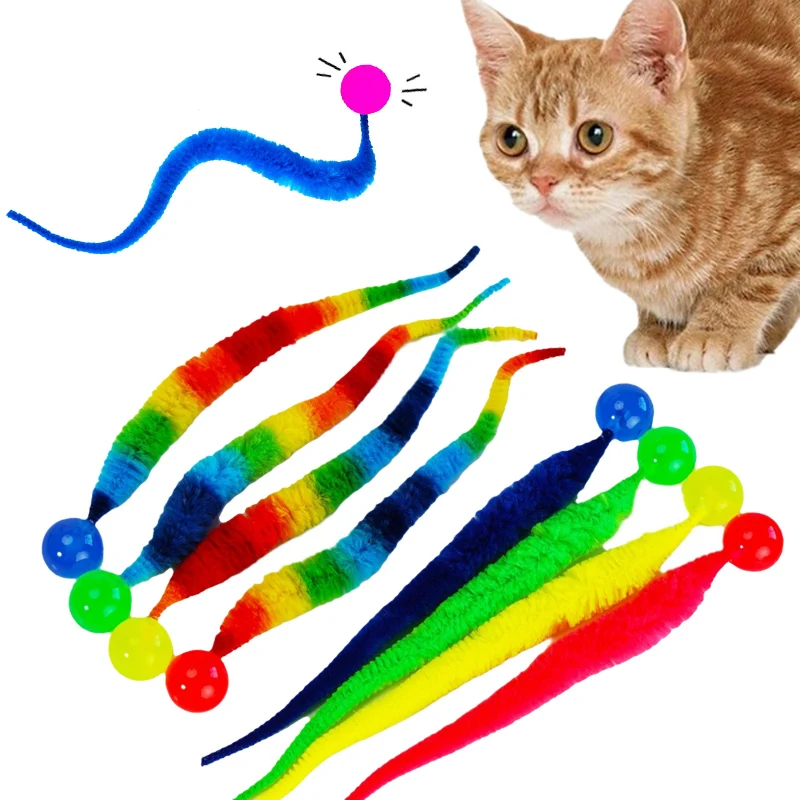 3Pcs/Set Pet Toy Caterpillar Elastic Ball Cat Toy Rainbow Worm Bouncing Ball Indoor Cat Caterpillar Elastic Interactive Toy 1