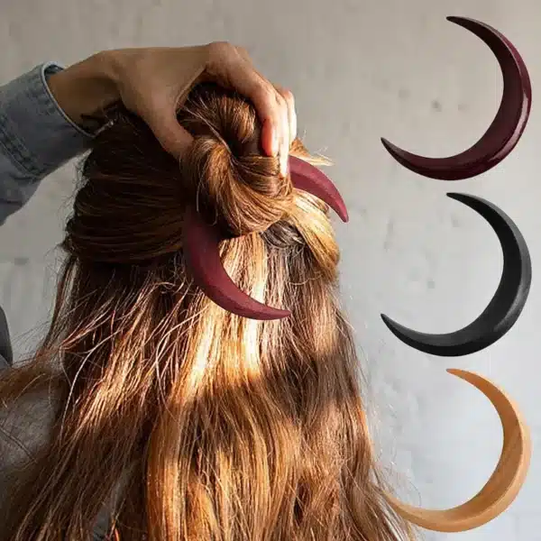 Simple Wood Moon Hair Sticks Hand Carved Wooden Crescent Hair Forks for Women Long Hairpin Comb Styling Fashion Hair Accessories 1