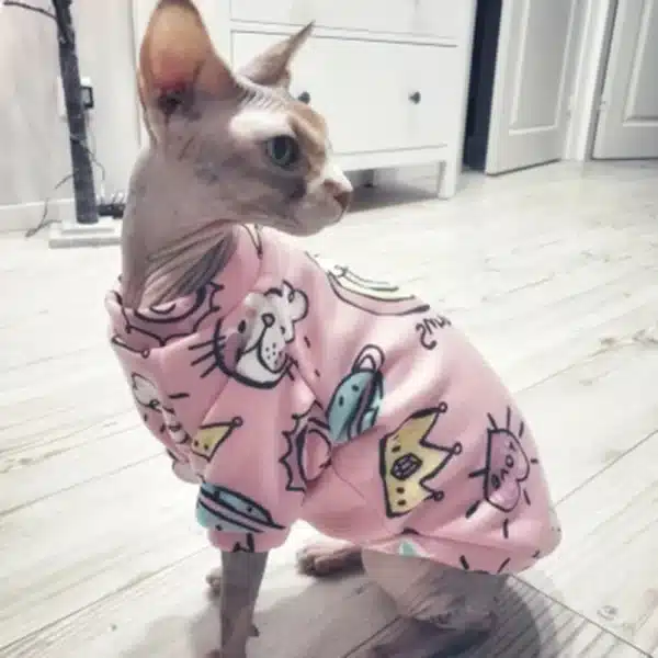 Winter Sphynx Cat Clothes Warm Fleece Cat Hoodie Coat for Puppy Pet Clothing Cute Small Dogs Apparel Hairless Cat Shirt Sweater 3