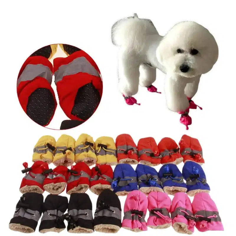 4pcs/set Warm Winter Pet Dog Boots Waterproof Puppy Shoes Protective Anti-slip Apparel for Small Dog Puppy Dogs Socks Booties 1