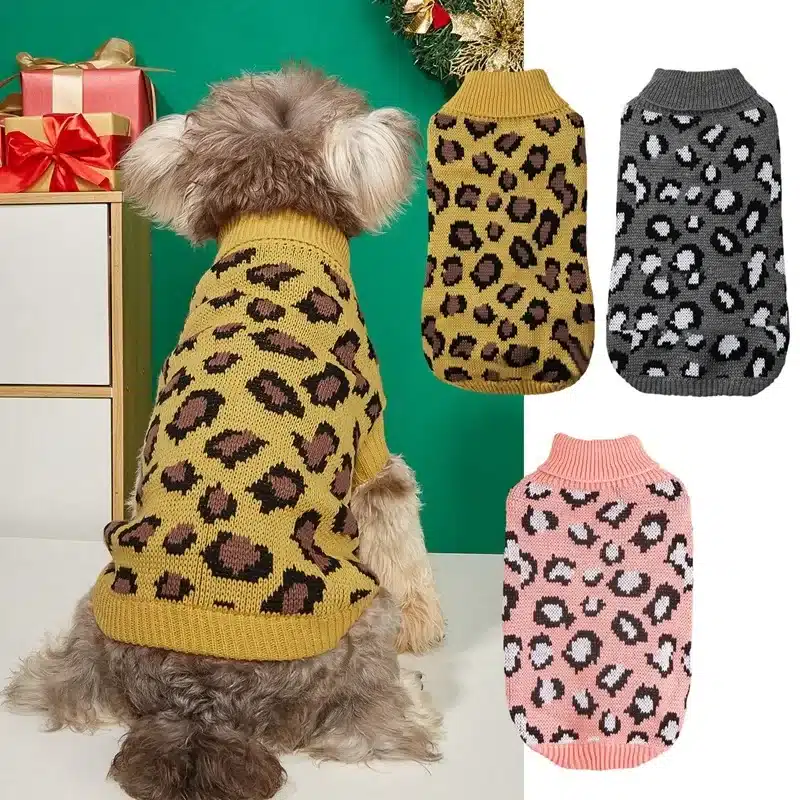 Puppy Pullover Dogs Pet Sweater Winter Leopard Print French Bulldog Winter Warm Sweater Pet Apparel Dog Clothing 1