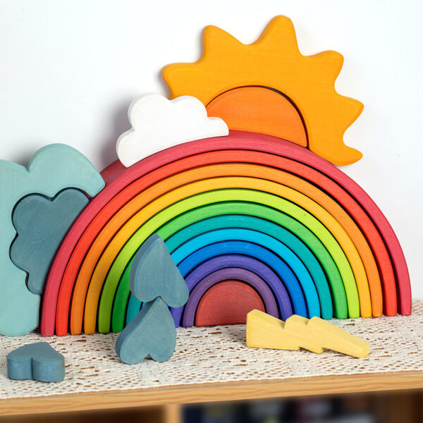 Large Wooden Rainbow Blocks Jenga