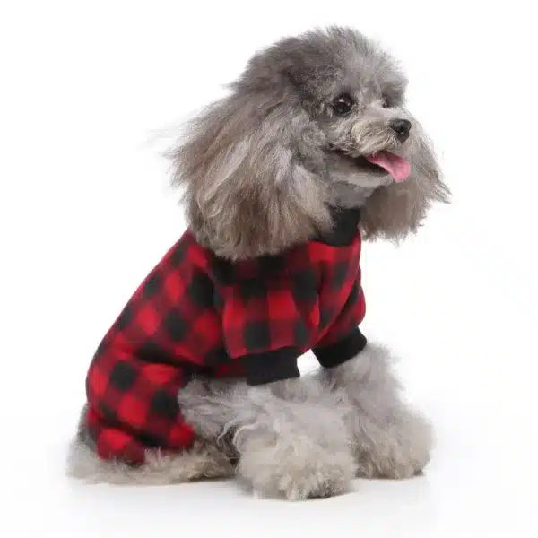 Dog Pajamas Winter Plush Plaid Pet Pjs Home Wear Comfy Four Legged Puppy Clothes Red Black for Small Medium Dogs Cats Apparel 2