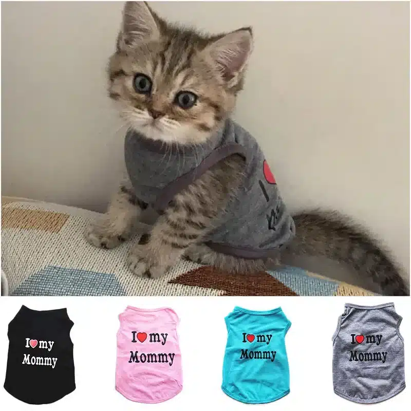 Pet Clothes Casual Puppy Dog Cat Clothing "I Love Mommy & Daddy" Print Cat Vest Tee Shirt 100% Cotton T-shirt Cat Kitten Apparel 1