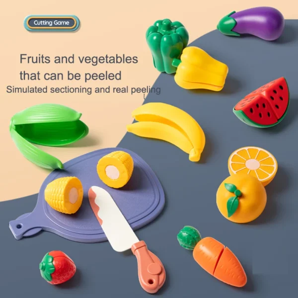 26pcs Pretend Food Play Food Cutting Set For Kids,Cuttable Fruits And Vegetables Toy Kitchen Accessories With Knives And Board 2