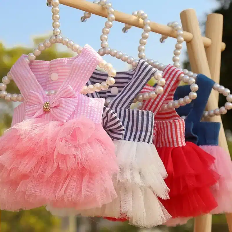 Cat Summer Dress Dog Lace Skirt Pet Clothing Chihuahua Stripe Skirt Puppy Cat Princess Apparel Cute Puppy Clothes Cat Lace Skirt 1