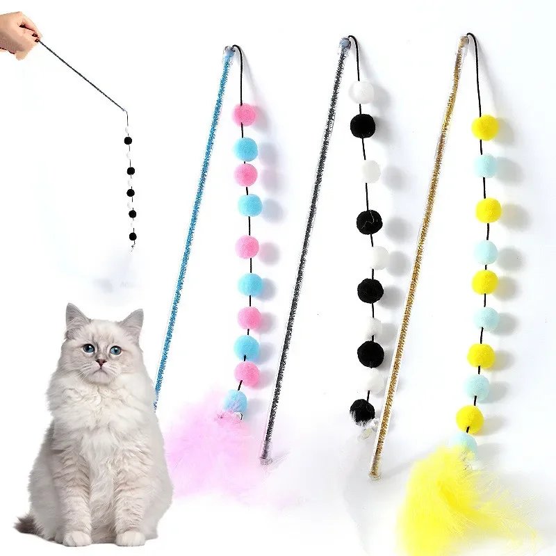 Feather Cat Toys Interactive for Cats Teasing Durable Kitten Playing Stick Cute Multicolour Plush Ball Pet Supplies Pet Products 1