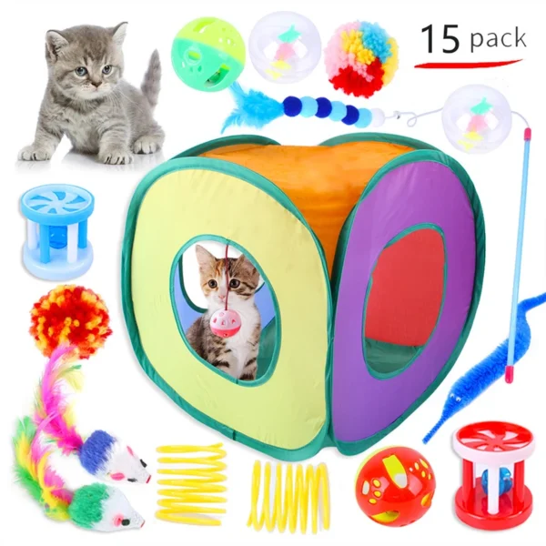 Cat Toys Cat Kitten Play Tunnel  Mouse Shape Balls Foldable  Chat Funny Cat Tent Mouse Supplies Simulation Fish 3