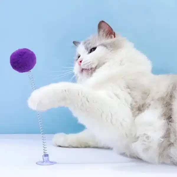 1pc Fur Ball Spring Cat Toy Suction Cup Multicolored Teaser Wand Pet Interactive Toys Cat Scratcher Toys Supplies Random Color 3