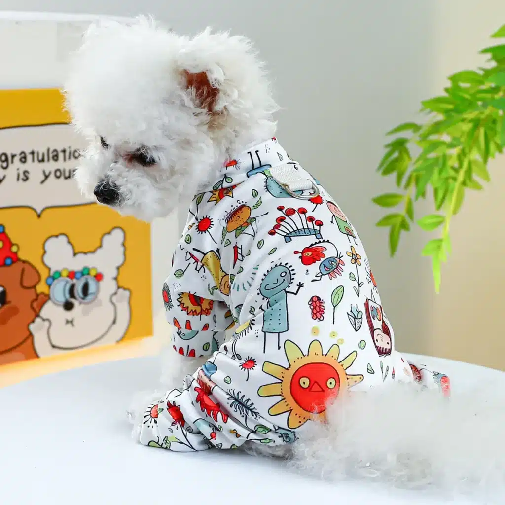 1PC Pet Apparel Dog Cat Spring Autumn Thin Color Bubble Four legged White Pajamas With Drawstring Buckle For Small Medium Dogs 1