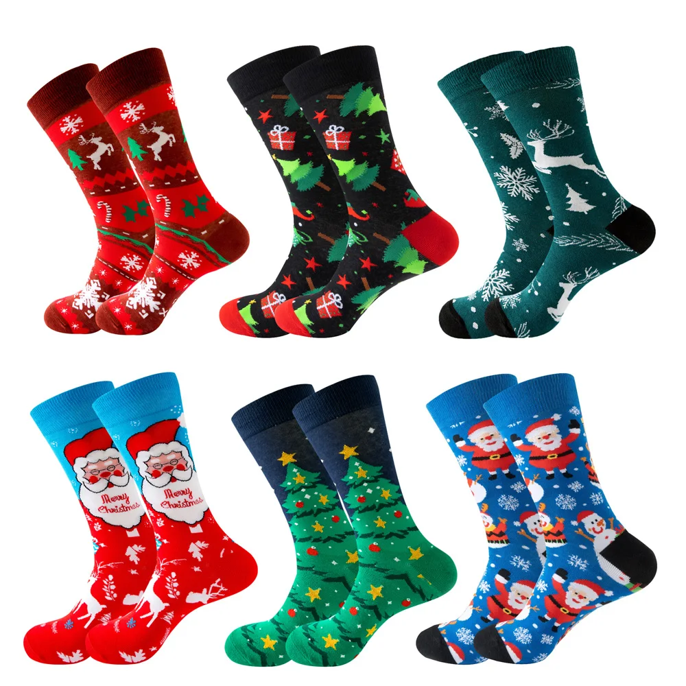 1 Pair Cartoon Santa Claus Men's Socks Comfortable Harajuku Trendy Animal Socks Breathable Stars Christmas Gift Factory Direct 1